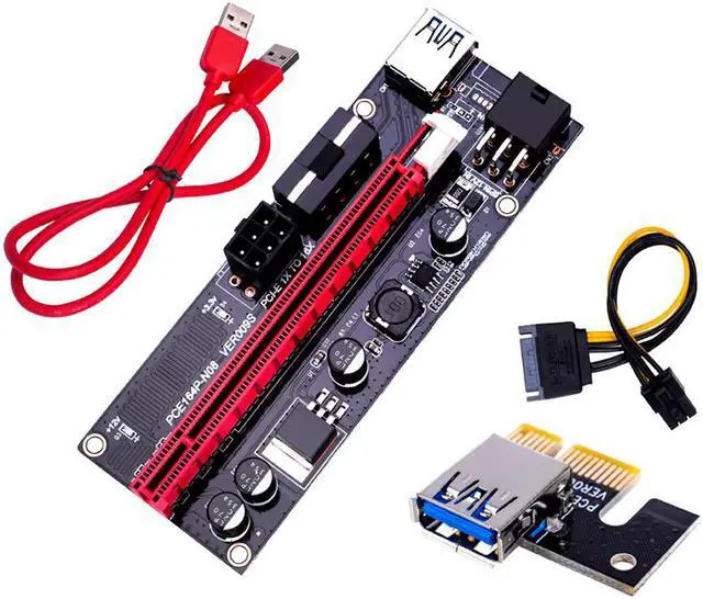 Alt view image 4 of 4 - 6 Pack 009S Mining PCIe Riser Card Adapter Graphics Card Extension Cable PCIE 1X to PCIE16X 16A Power Supply