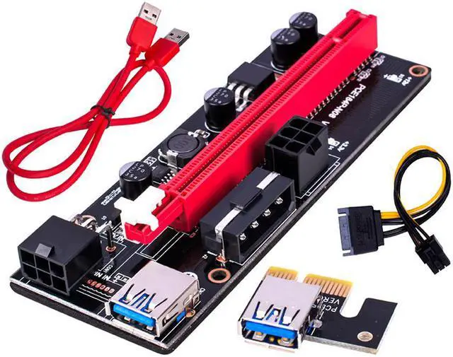 Alt view image 2 of 4 - 6 Pack 009S Mining PCIe Riser Card Adapter Graphics Card Extension Cable PCIE 1X to PCIE16X 16A Power Supply