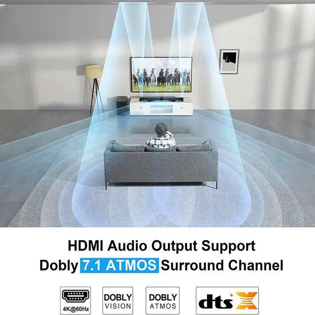 Alt view image 5 of 5 - 4 in 1 out HDMI2.0 Audio Video Switch with 7.1CH ATMOS Audio 4K 60Hz with Remote Controller