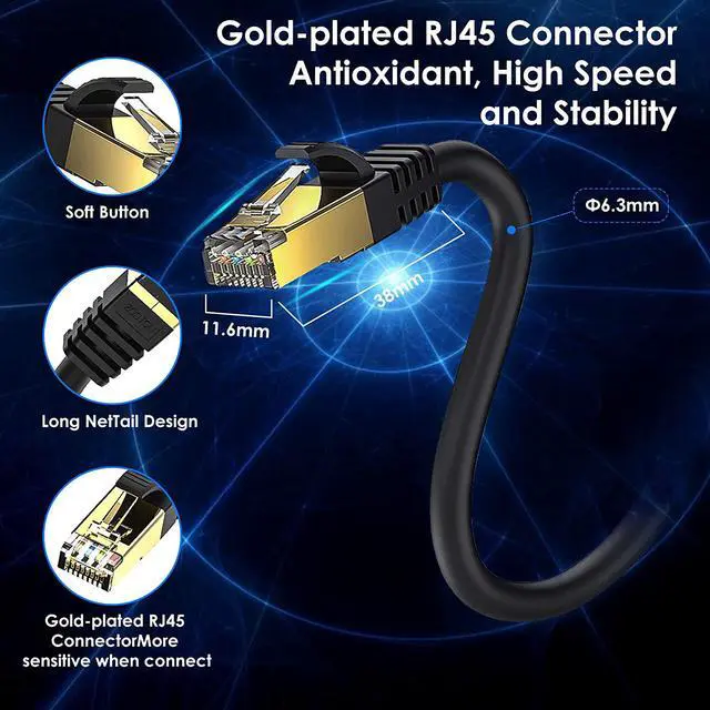 Alt view image 4 of 7 - Cat 8 Ethernet Cable RJ45 Internet Patch Cable 2000Mhz 40Gbps High Speed LAN Wire Cable Cord Shielded for Modem, Router, PC, Mac, Laptop, PS2, PS3, PS4, Xbox, and Xbox 360