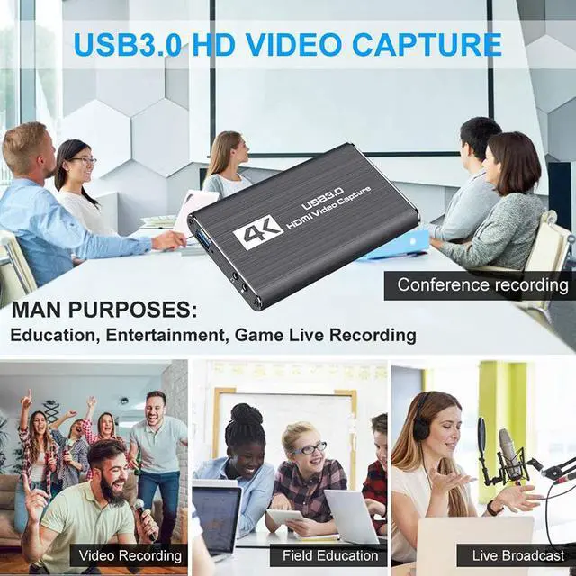 Alt view image 4 of 6 - USB3.0 4K @60Hz HDMI-Compatible Video Capture Card 1080P for Game Recording Plate Live Streaming Box USB 3.0 Grabber for PS4 Camera