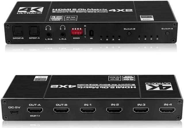 Alt view image 6 of 7 - 4K x 2K HDMI Matrix Switch Splitter 4x2 HDMI-compatible with SPDIF and L/R 3.5mm HDR Switch 4x2 Support HDCP 2.2 3D
