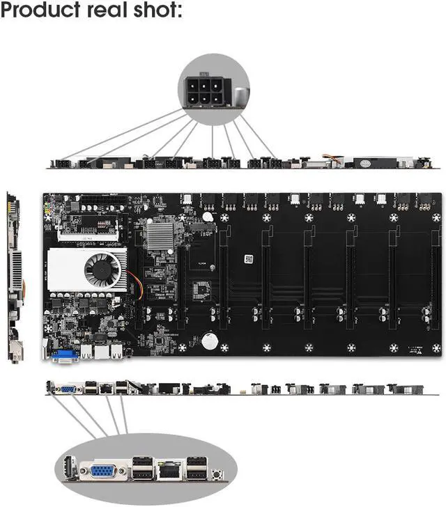 Alt view image 4 of 7 - BTC--T37 Mining Motherboard 8 GPU Mainboard With CPU + 128G mSATA ssd +8G RAM