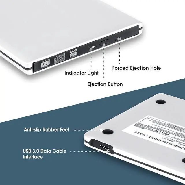 Alt view image 3 of 6 - Aluminum Alloy Case External CD DVD Drive USB 3.0 & USB-C Ultra Slim  Portable DVD CD ROM +/-RW Optical Drive Burner Reader Writer Compatible with Windows 10/8/7 Linux OS MAC