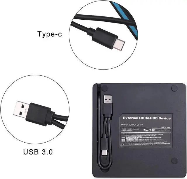 Alt view image 5 of 6 - Portable External DVD Drive, USB 3.0/Type-C CD DVD +/-RW Optical Drive USB C Burner Slim CD/DVD ROM Rewriter Writer Reader for Windows 7/8.1/10 Linux MAC OS