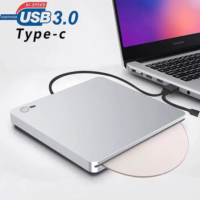 Main image of External CD DVD Drive Aluminum Body USB 3.0 & USB-C Ultra Slim Portable DVD CD ROM +/-RW Optical Drive Burner Reader Writer Compatible with Windows 10/8/7 Linux OS MAC