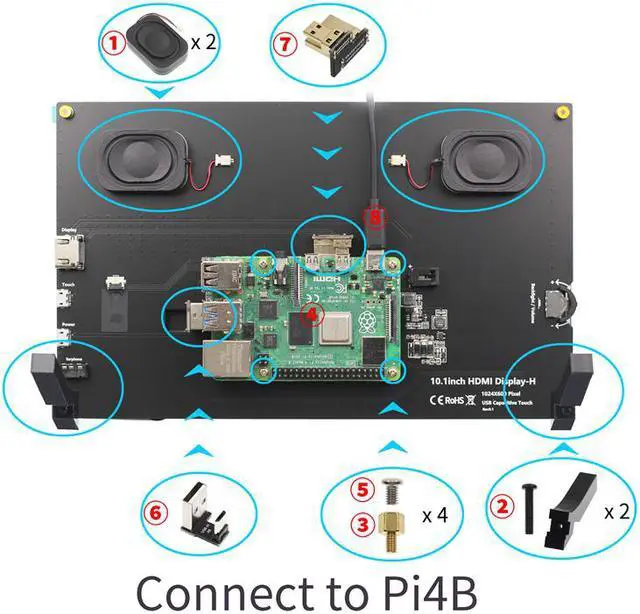 Alt view image 6 of 7 - 10.1 inch Raspberry Pi LCD HDMI Display Monitor for Raspberry Pi 3B+/4B with Bracket-H and Speaker Capacitive Touch Screen