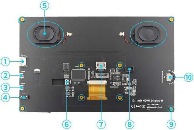 Alt view image 5 of 7 - 10.1 inch Raspberry Pi LCD HDMI Display Monitor for Raspberry Pi 3B+/4B with Bracket-H and Speaker Capacitive Touch Screen