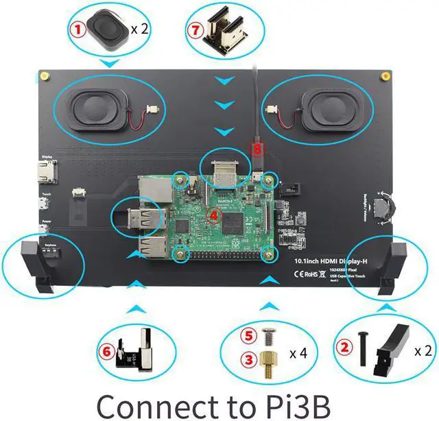 Alt view image 7 of 7 - 10.1 inch Raspberry Pi LCD HDMI Display Monitor for Raspberry Pi 3B+/4B with Bracket-H and Speaker Capacitive Touch Screen