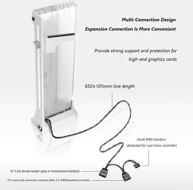 Alt view image 4 of 6 - CM-GH2 Vertical GPU Support Colorful 5V 3pin ARGB Bracket Computer Graphics Video Card Stand GPU Holder White
