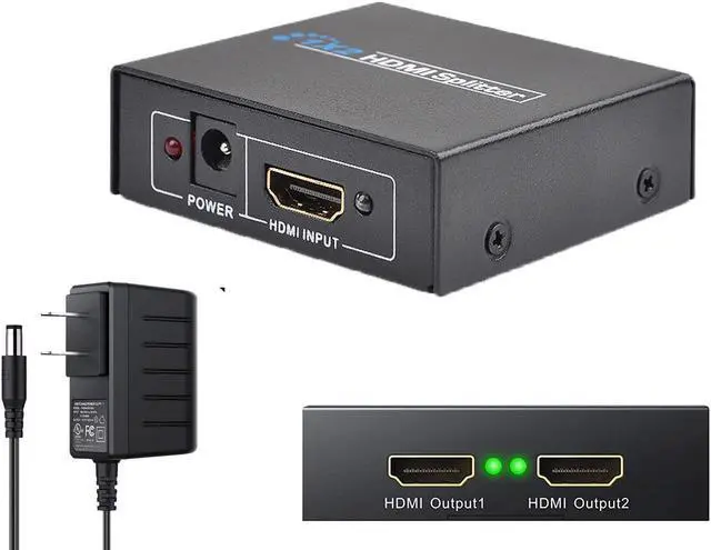 Main image of 1x2 HDMI Splitter, 1 in 2 Out HDMI Amplifier Adapter with Power Adapter Supports Full HD1080P for PC PS3 PS4 Blu-ray Player HDTV