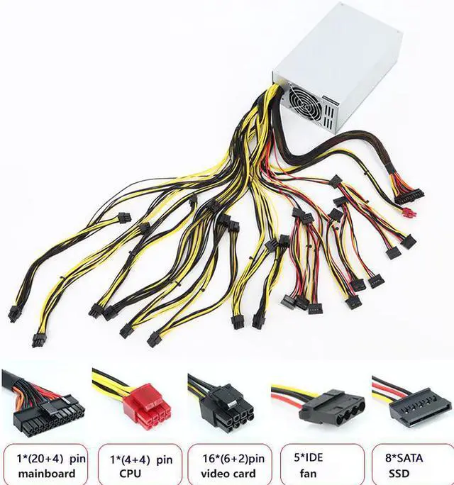 Alt view image 4 of 5 - Multi-channel Dual fans Power Supply 2200W/2400W 4U Server Power Supply supports 8 Video Cards