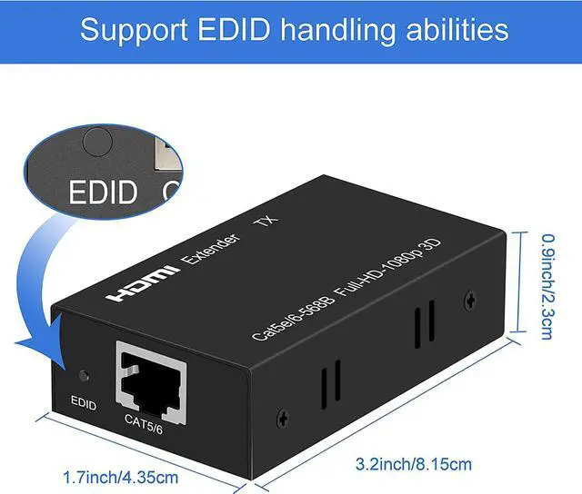 Alt view image 4 of 6 - HDMI Extender Over Single Cat5E/6/7 196ft Transmitter + Receiver Support 1080p @60hz 3D HDMI 1.4a HDCP EDID