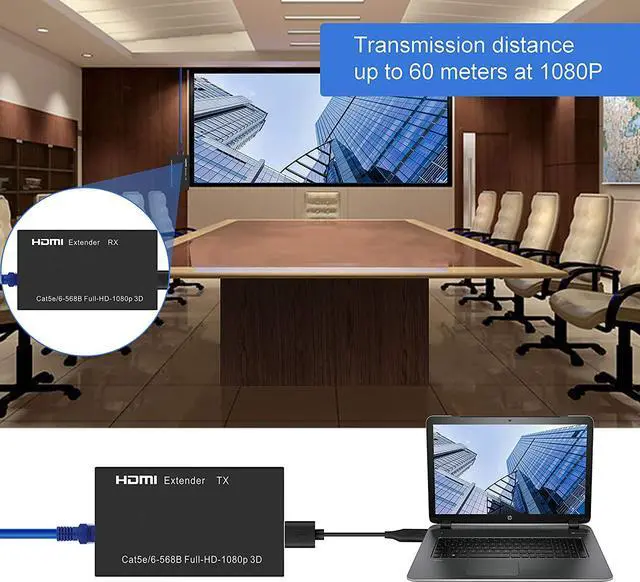 Alt view image 6 of 6 - HDMI Extender Over Single Cat5E/6/7 196ft Transmitter + Receiver Support 1080p @60hz 3D HDMI 1.4a HDCP EDID