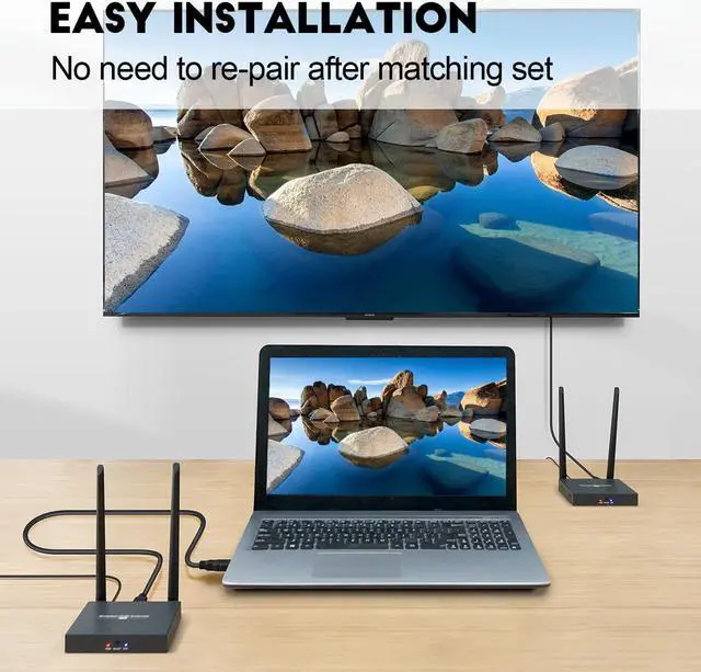 Alt view image 2 of 6 - 200m(658ft) Wireless HDMI Extender Transmitter+Receiver Transmit Wireless HDMI Signal Up To 200M 1080P@60hz HD Video Support HDMI1.3 HDCP1.2 For CCTV PC TV Home Theater