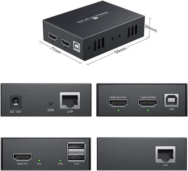 Alt view image 2 of 7 - HDMI KVM USB Extender Transmit 1080p HD Video Over Cat5e/6 Ethernet Cable 50m (164ft) for Mouse and Keyboard Control Remote Signals