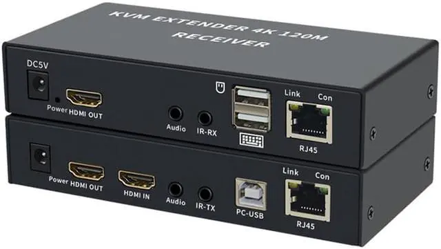 Main image of 4K HDMI KVM Extender Over cat5e/6 ethernet cable 120M HDMI USB Extender Video Audio Transmitter Receiver Support Keyboard Mouse