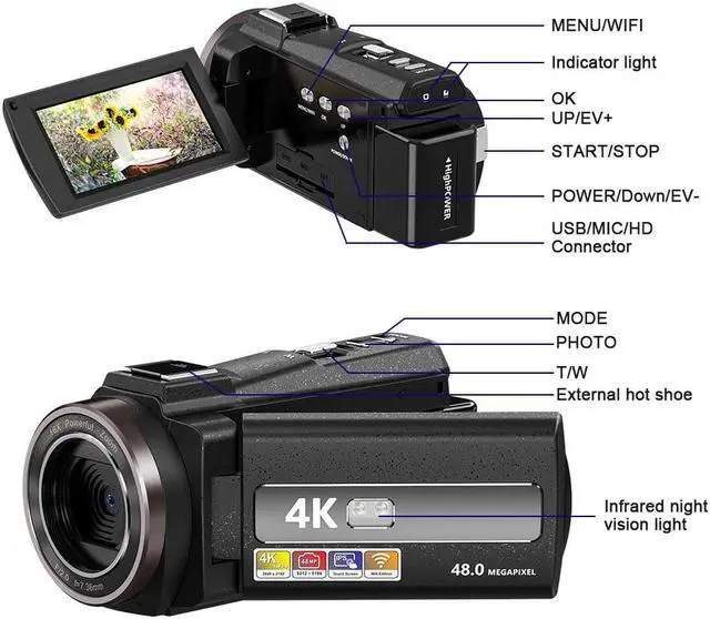 Alt view image 3 of 6 - Digital WIFI Camcorder 4K Full HD 16MP DV Camcorder Digital Video Camera 270 Degree Rotation Screen 16X Night Shoot Zoom