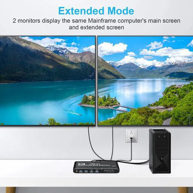 Alt view image 5 of 6 - HDMI 2.0 USB 3.0 KVM Switch with Audio Output, 2x2 for 2 Computers and 2 Monitors 4K@60Hz with 3 Display Method,Hot Key Switching,IR Control