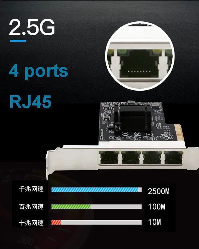 Alt view image 2 of 6 - Realtek RTL8125B Ghip PCIE Gigabit Ethernett Adapter Card Upgraded 2.5Gbps Network Adapter Card 4 *RJ45 Connectors