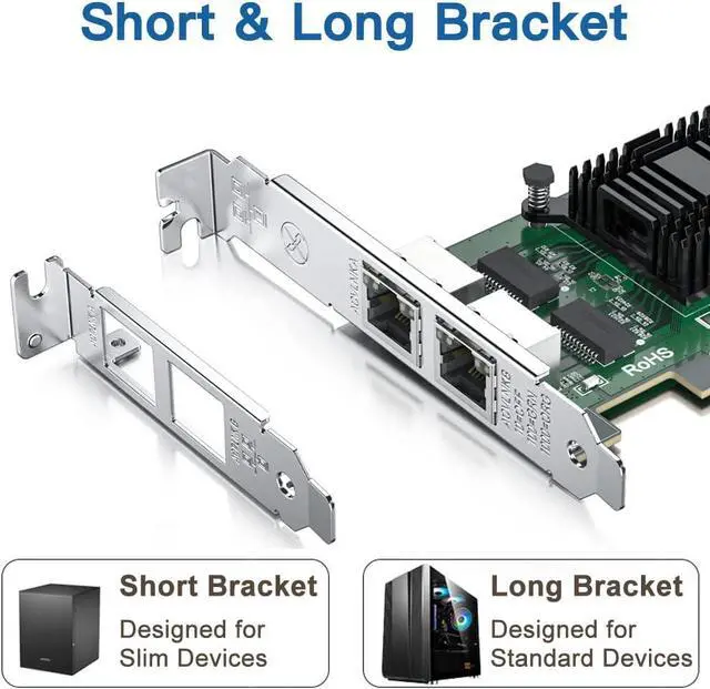 Alt view image 3 of 5 - Gigabit Dual NIC with Intel 82571 Chip, 1Gb Network Card Compare to Intel 82571EB NIC, 2 RJ45 Ports, PCI Express 2.1 X4, Ethernet Card with Low Profile for Windows/Windows Server/Linux