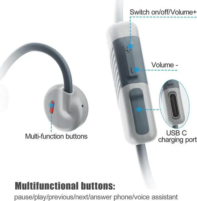 Alt view image 6 of 7 - Wireless Bone Conduction Headphones, IPX6 Waterproof BT 5.1 Open-Ear Headset with MIC, Lightweight for Workout Running Walking Driving