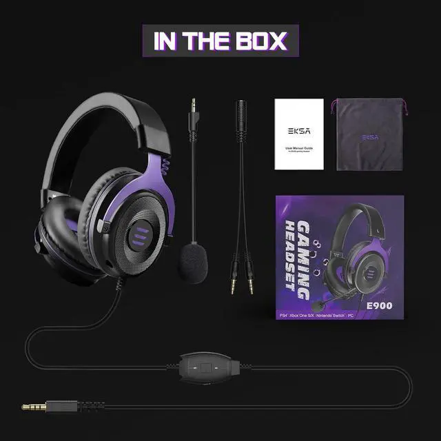 Alt view image 3 of 7 - E900 Headset with Microphone for PC, PS4,PS5, Xbox - Detachable Noise Canceling Mic, 3D Surround Sound, Comfort Sturdy, Wired Headphone (3.5MM Jack)