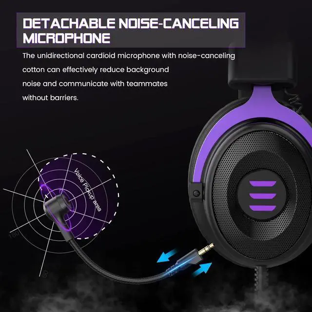 Alt view image 6 of 7 - E900 Headset with Microphone for PC, PS4,PS5, Xbox - Detachable Noise Canceling Mic, 3D Surround Sound, Comfort Sturdy, Wired Headphone (3.5MM Jack)