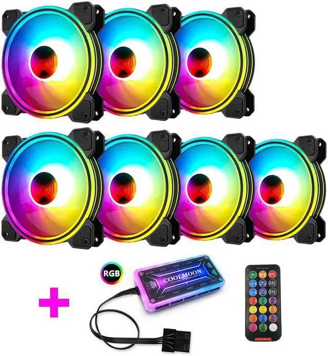 Main image of Coolmoon RGB Fan with IR Remote Controller Quiet 120mm Computer Case CPU Cooler and Radiator RGB Case Fans
