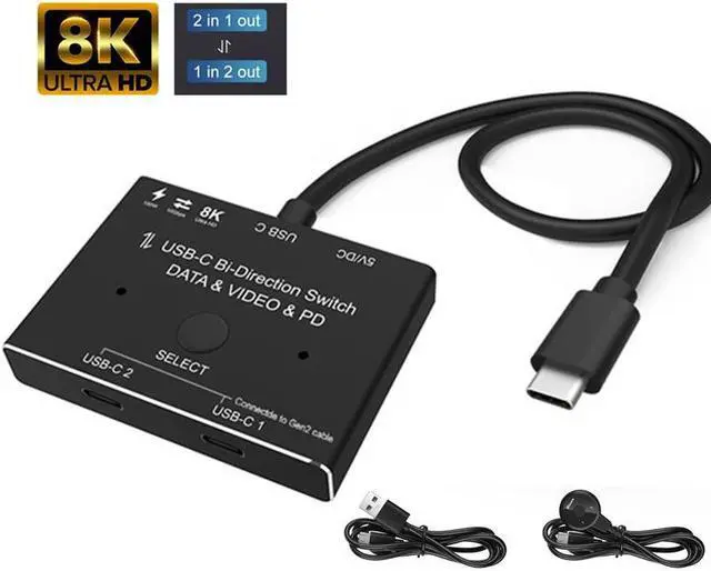 Main image of 8K@60Hz USB-C Bi-Direction Switch Video DataTransmissions PD Charge1x2, 2x1 Switcher Splitter