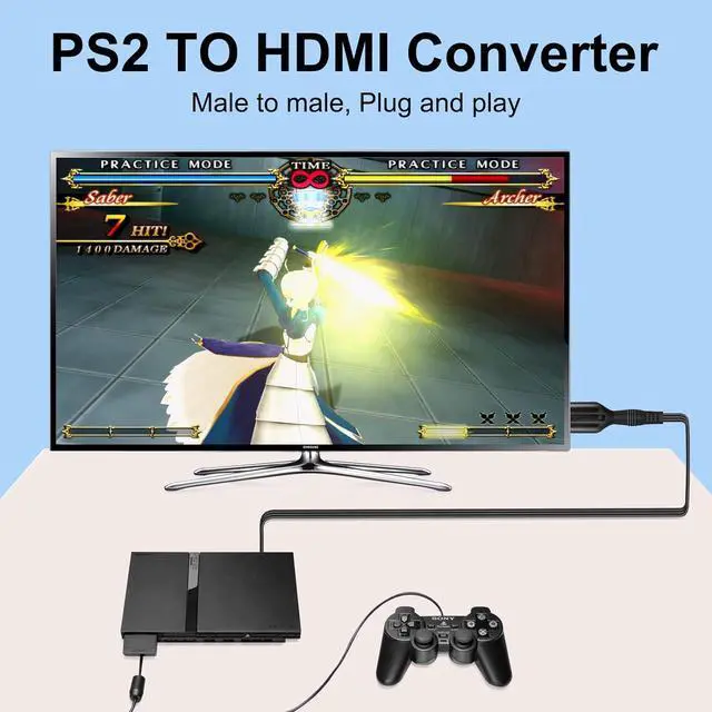 Alt view image 4 of 7 - Beautframes PS2 to HDMI Converter Adapter PS2 HDMI Cable Support 720P 1080P Display 3.3FT