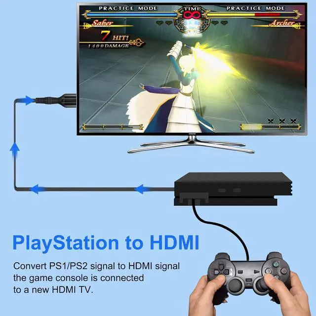 Alt view image 5 of 7 - Beautframes PS2 to HDMI Converter Adapter PS2 HDMI Cable Support 720P 1080P Display 3.3FT