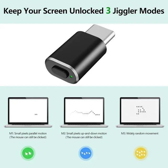 Alt view image 2 of 6 - Beautframes USB C Mouse Jiggler Undetectable Automatic Type C Mouse Mover 3 Jiggle Modes Driver-Free For Keeps Computer Awake
