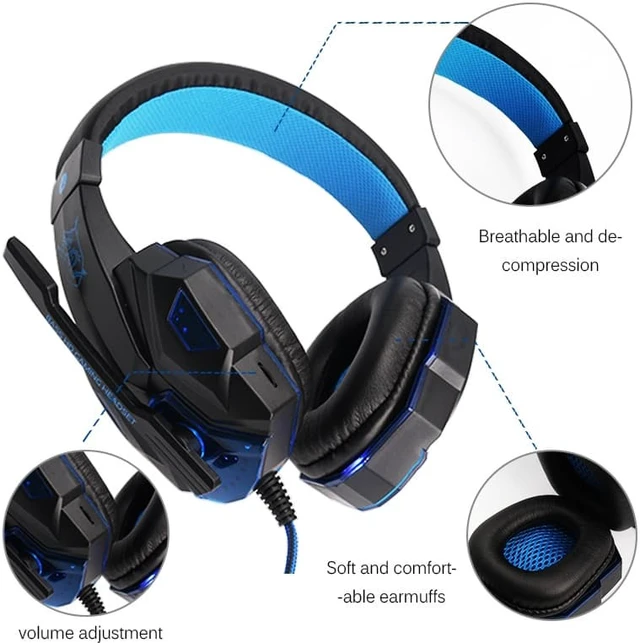 Alt view image 5 of 7 - LED light gaming headphones noise canceling microphone headset 3.5 mm plug stereo deep bass for PC Games