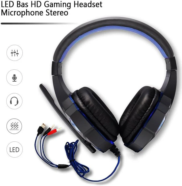 Alt view image 2 of 7 - LED light gaming headphones noise canceling microphone headset 3.5 mm plug stereo deep bass for PC Games