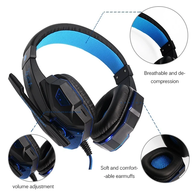 Alt view image 6 of 7 - LED light gaming headphones noise canceling microphone headset 3.5 mm plug stereo deep bass for PC Games