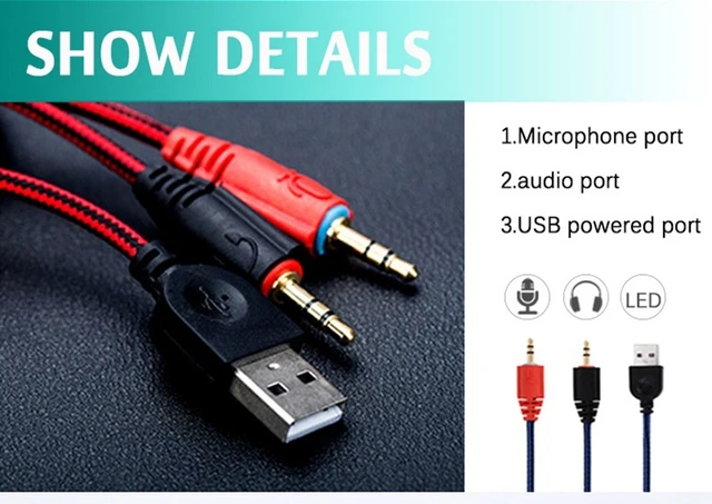 Alt view image 3 of 7 - LED light gaming headphones noise canceling microphone headset 3.5 mm plug stereo deep bass for PC Games