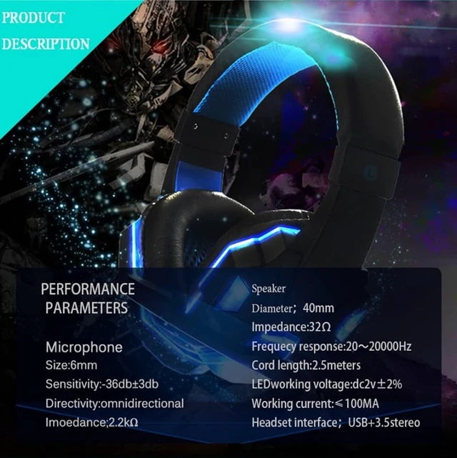 Alt view image 7 of 7 - LED light gaming headphones noise canceling microphone headset 3.5 mm plug stereo deep bass for PC Games