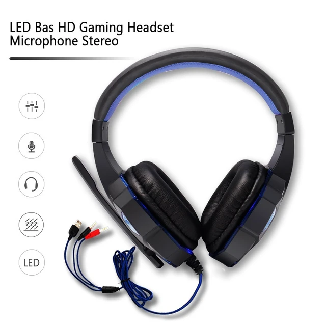 Alt view image 3 of 7 - LED light gaming headphones noise canceling microphone headset 3.5 mm plug stereo deep bass for PC Games