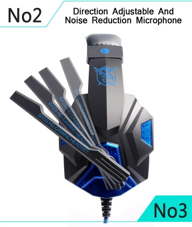 Alt view image 7 of 7 - LED light gaming headphones noise canceling microphone headset 3.5 mm plug stereo deep bass for PC Games