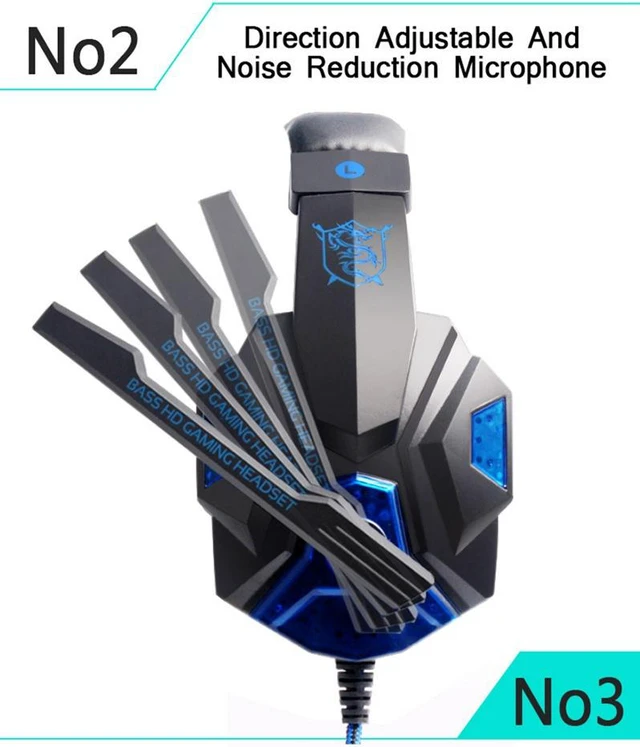 Alt view image 4 of 7 - LED light gaming headphones noise canceling microphone headset 3.5 mm plug stereo deep bass for PC Games
