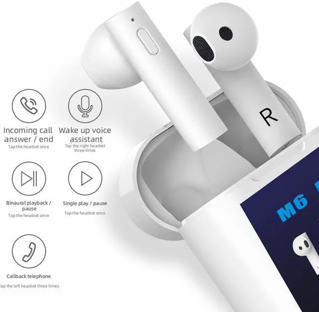 Alt view image 4 of 6 - M6 Plus TWS Wireless Bluetooth Earphones Power Display in-ear Earbuds Mini Sports Headphones Forehead Gun Temperature Measurement