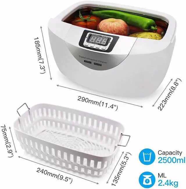 Alt view image 7 of 7 - 2.5L Ultrasonic Cleaner Household Timer Digital Ultra Sonic Jewelry Cleaning Denture Glasses Ultrasonic Washer Machine