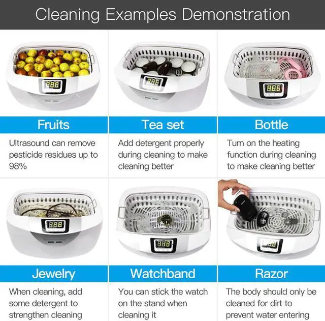 Alt view image 3 of 7 - 2.5L Ultrasonic Cleaner Household Timer Digital Ultra Sonic Jewelry Cleaning Denture Glasses Ultrasonic Washer Machine
