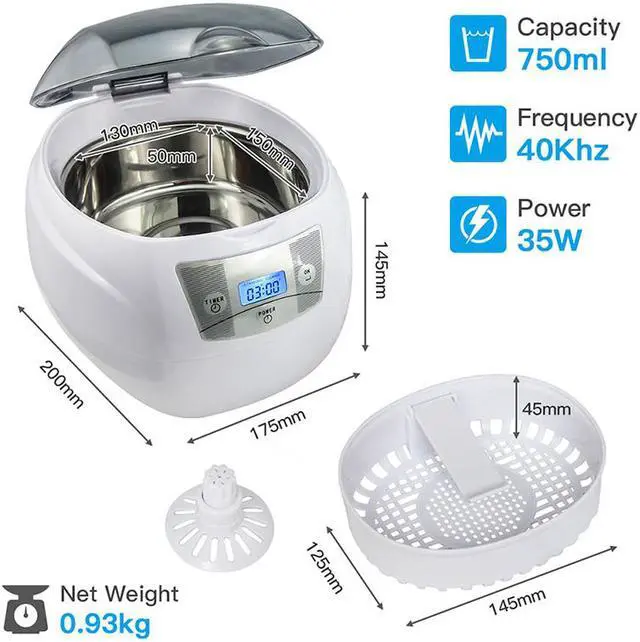 Alt view image 6 of 7 - 750mL Ultrasonic Glasses Cleaner 110V Personal Care Digital Ultra Sonic Toothbrush Jewelry Parts Ultrasound machine cleaner