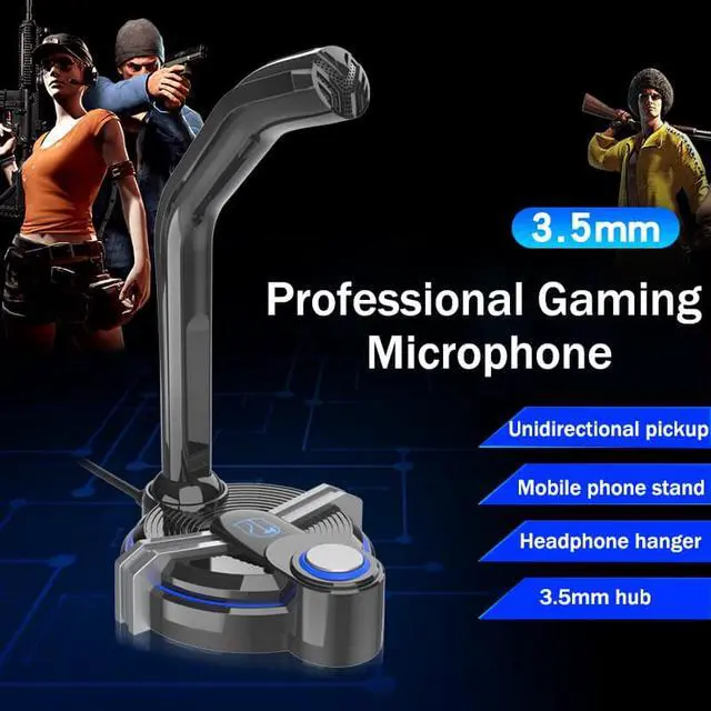 Alt view image 2 of 7 - Multifunctional Wired Gaming Desktop Microphone 3.5mm Karaoke Office Audio Studio Microphone Earphone Holder for Recording Vocal