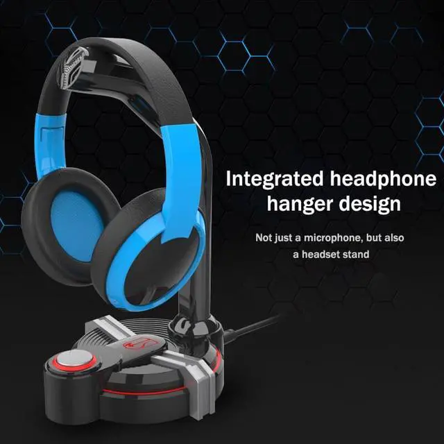 Alt view image 3 of 7 - Multifunctional Wired Gaming Desktop Microphone 3.5mm Karaoke Office Audio Studio Microphone Earphone Holder for Recording Vocal