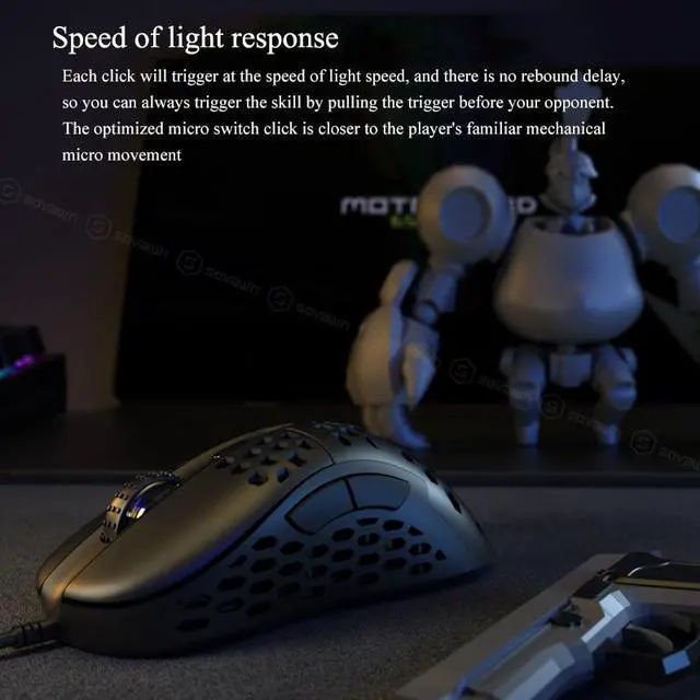 Alt view image 5 of 7 - N1 Lightweight Gaming Mouse USB Wired 6400DPI PMW3389 Optical Ergonomics Honeycomb Shell Computer Mouse Gamer For PUBG