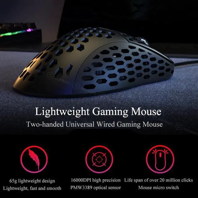 Alt view image 2 of 7 - N1 Lightweight Gaming Mouse USB Wired 6400DPI PMW3389 Optical Ergonomics Honeycomb Shell Computer Mouse Gamer For PUBG
