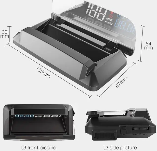 Alt view image 5 of 7 - Car HUD Head Up display Auto HUD OBD2 Car Speed Projector KMH MPH Speedometer Car Detector Oil Consumption
